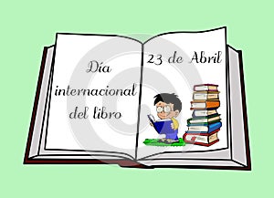 Illustration of a book with Dia internacional del libro - International Book Day - written on it photo