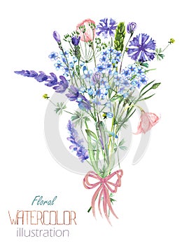 Illustrazioni da bellissimo acquerello blu fiore Non lo COSÌ un lavanda fiori 