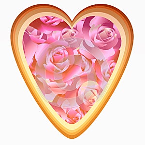 Illustration of bouquet of roses in heart shape background