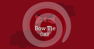 Illustration of bow tie day text against red background, copy space