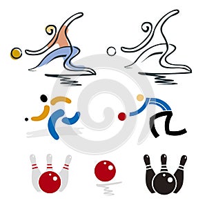 Bowling and petanque player icons.
