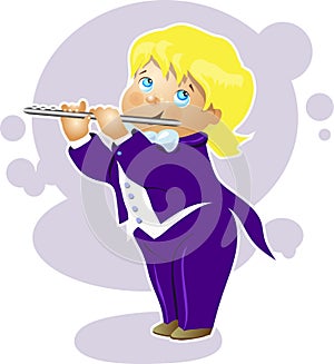 Illustration boy flutist cartoon character photo