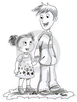 Illustration of boy and girl