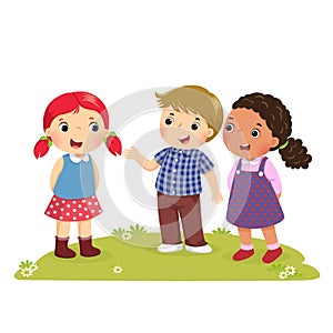 Illustration of a boy Introducing his friend to the girl photo