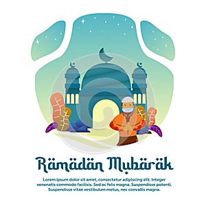 Illustration of boy praying in mosque special ramadan mubarak