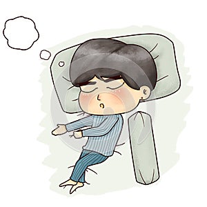 Illustration of a boy sleeping soundly and dream something photo