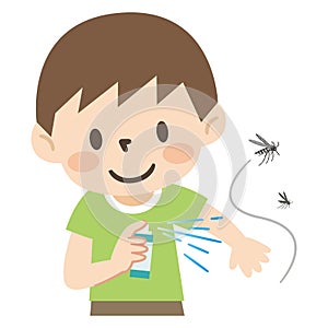 Illustration of a boy spraying insect repellent