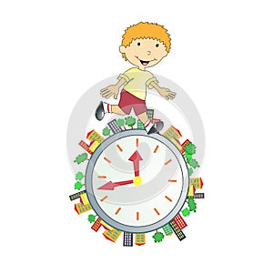 Illustration of boy with time