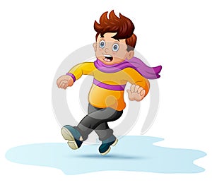 Illustration the boy in warm clothes ran scared