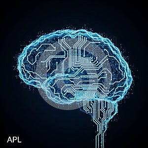 Illustration of a brain composed of circuit like patterns glowing