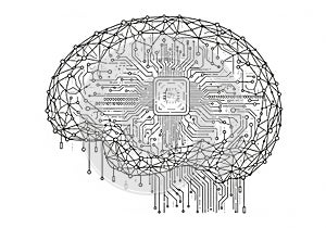 Illustration of a brain composed of interconnected circuits and binary