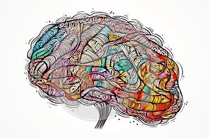 Illustration of brain, concept of intricate neuro pattern with colorful lines