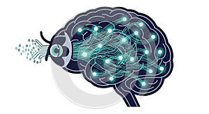 Illustration of a Brain With Digital Connections and Binary Code