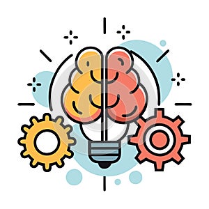 Creative Thinking: Brain-shaped lightbulb with gears representing the thinking process.