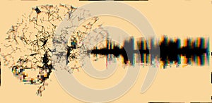 Illustration of a brain and sound waves on a light color background