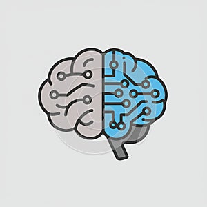 An illustration of a brain split into two halves. The left side is depicted in gray,