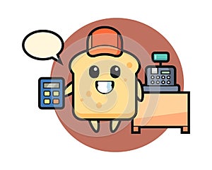 Illustration of bread character as a cashier