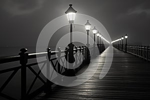 illustration of bridge in the fog. Generative AI