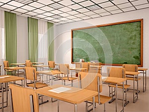 Illustration of bright empty classroom for lessons