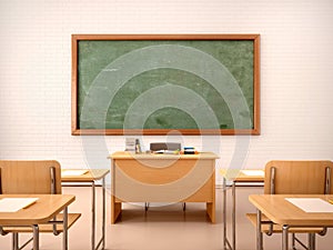 Illustration of bright empty classroom for lessons and traini