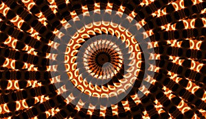 Illustration of a bright fractal kaleidoscope of flares and sun with spirals