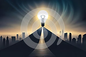 Illustration Of Bright Idea For Business, Education, Star Up Growth, Light Bulbs On Dark Background, Idea Concept. Generative AI