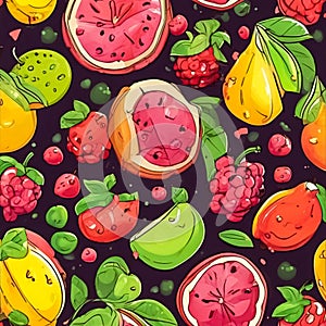 Illustration of a bright juicy set with healthy summer fruits