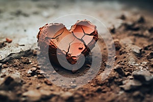 Illustration of broken clay heart. Lost love, heartbreak, loneliness, sadness, divorce concept