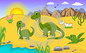 Illustration with Brontosaurus cartoon characters.