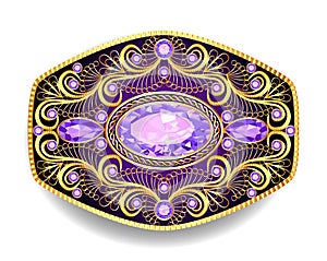 Illustration brooch pendant with and precious stones. Filigree