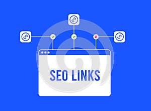 Illustration of a browser with the inscription SEO Links, highlighting the difference between live backlinks and dead
