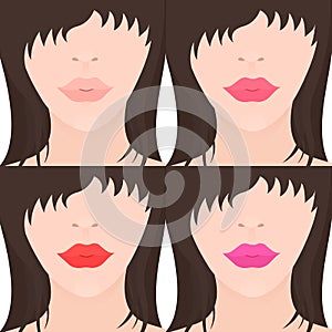 illustration of a brunette girl with plump lips and different lip colors