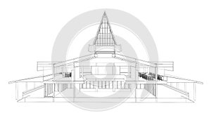 Illustration of building design in wireframe