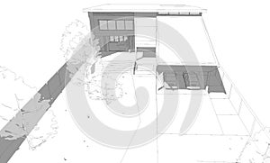 Illustration of building design in wireframe