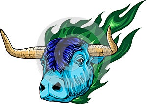 vector illustration of Bull head in flame