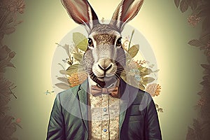 illustration bunny easter jacket shirt wearing mythologie rabbit half man half creature Hybrids Mammalian Surreal