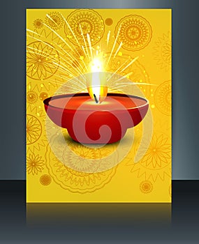 Illustration of burning diwali diya template