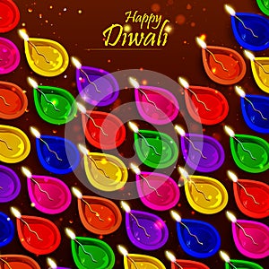 Illustration of burning diya on Happy Diwali Holiday background for light festival of India