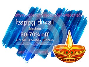 Burning diya on happy Diwali Holiday Sale promotion advertisement background for light festival of India