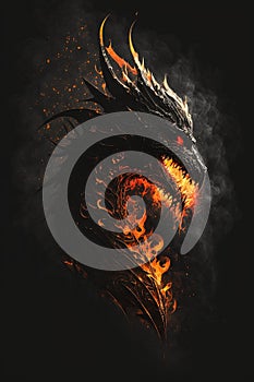 Illustration of burning dragon with fire flames effect on black. Generative AI