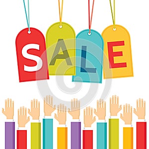 Illustration Business Concept - Sale Price Labels and Human Hands