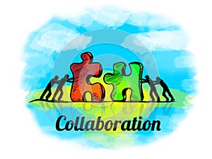 Illustration.Business concept of teamwork with jigsaw puzzle. Collaboration