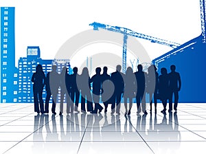 Illustration of business people and buildings