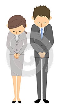 It is an illustration of a businessman and a business woman who apologize.