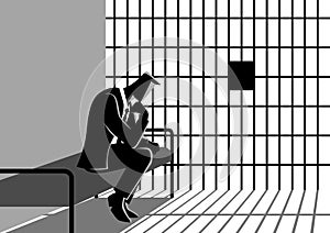 Illustration of a businessman in jail