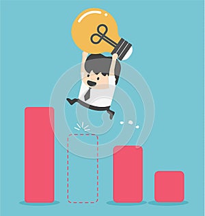 Illustration Businessman Jump Through The Gap In Growth Chart