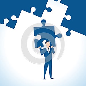 Illustration Of Businessman With Last Piece Of Jigsaw Puzzle