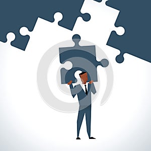 Illustration Of Businessman With Last Piece Of Jigsaw Puzzle