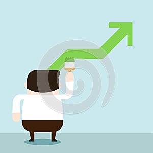 Illustration of businessman is painting green success graph on the wall