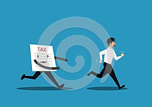 Illustration of businessman runaway from paper tax, concept